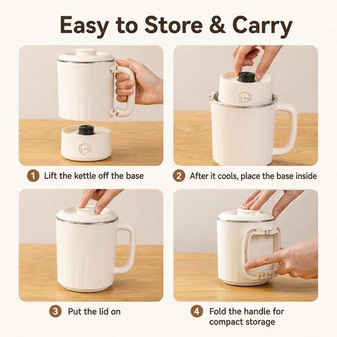 Small Electric Kettle, 0.6L Foldable Travel Kettle, Stainless Steel Inner Dual Heating Modes, Compact Hot Water Kettle for Travel, Camping, Office in Saudi Arabia