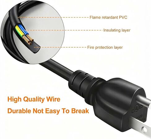 6 Feet Universal 3 Prong AC Power Cord, Replacement Power Cable for PC, Monitor, TV, Printer, Desktop Computer in Saudi Arabia