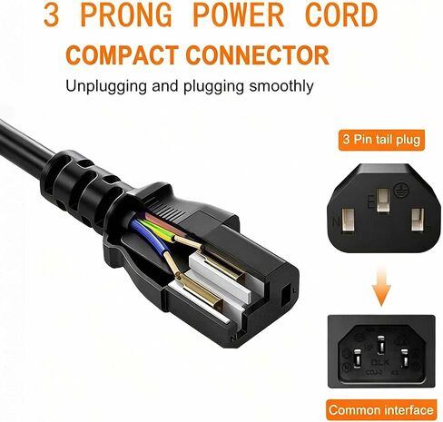 6 Feet Universal 3 Prong AC Power Cord, Replacement Power Cable for PC, Monitor, TV, Printer, Desktop Computer in Saudi Arabia