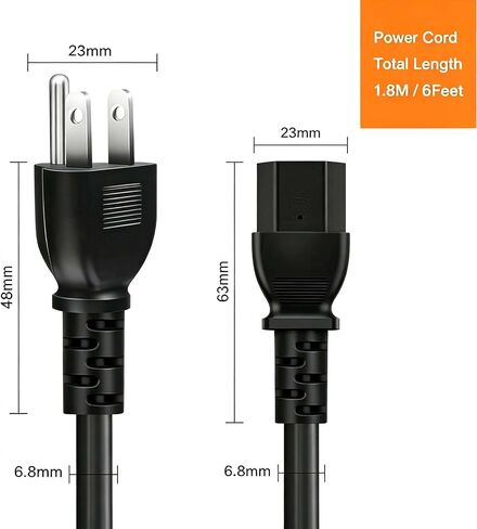 6 Feet Universal 3 Prong AC Power Cord, Replacement Power Cable for PC, Monitor, TV, Printer, Desktop Computer in Saudi Arabia