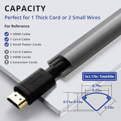 85in Corner Cable Concealer, One-Cord Corner Duct, Paintable Corner Cord Cover, Cable Management Channel for Wall Corner, Floor Baseboard, Ceiling, Grey in Saudi Arabia