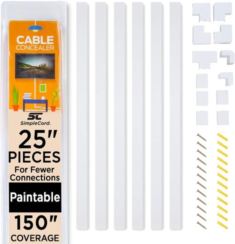 Simple Cord Organizer, 150in Cable Management Under Desk - Easy to Install Screws or Adhesive Mount Cord Covers for Wires on Wall, Desk and Home Office, Wall Cable Organizer (White) in Saudi Arabia