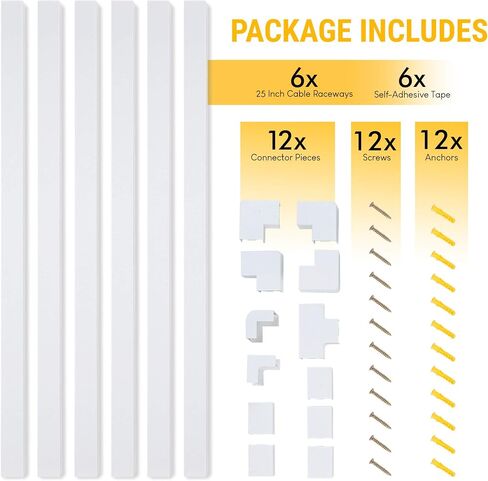 Simple Cord Organizer, 150in Cable Management Under Desk - Easy to Install Screws or Adhesive Mount Cord Covers for Wires on Wall, Desk and Home Office, Wall Cable Organizer (White) in Saudi Arabia