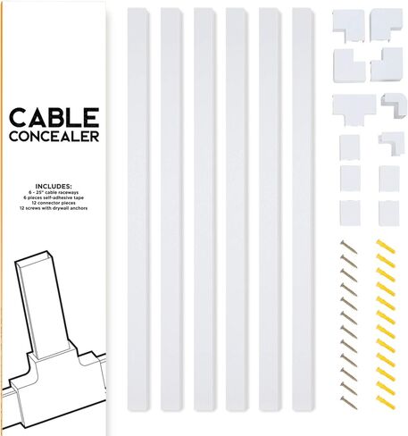 Simple Cord Organizer, 150in Cable Management Under Desk - Easy to Install Screws or Adhesive Mount Cord Covers for Wires on Wall, Desk and Home Office, Wall Cable Organizer (White) in Saudi Arabia
