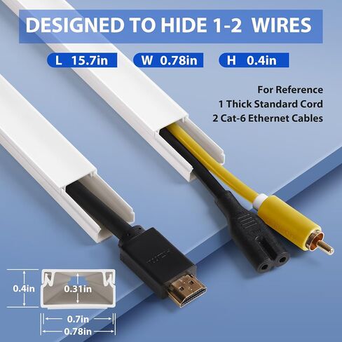 Cord Cover Wall Kit, YCLYC 157in Wire Covers for Cords - TV Cord Hider for 1 Thick Wire, Cable Hider for Wall Mount TV, Cable Cover Raceway White 10 x L15.7", W0.78" H0.4" in Kuwait