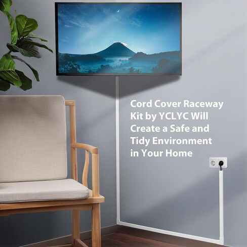 Cord Cover Wall Kit, YCLYC 157in Wire Covers for Cords - TV Cord Hider for 1 Thick Wire, Cable Hider for Wall Mount TV, Cable Cover Raceway White 10 x L15.7", W0.78" H0.4" in Kuwait