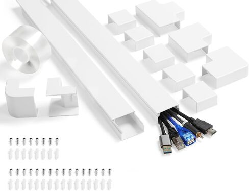 Cord Cover Wall Kit, YCLYC 157in Wire Covers for Cords - TV Cord Hider for 1 Thick Wire, Cable Hider for Wall Mount TV, Cable Cover Raceway White 10 x L15.7", W0.78" H0.4" in Kuwait
