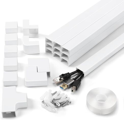 Cord Cover Wall Kit, YCLYC 157in Wire Covers for Cords - TV Cord Hider for 1 Thick Wire, Cable Hider for Wall Mount TV, Cable Cover Raceway White 10 x L15.7", W0.78" H0.4" in Kuwait