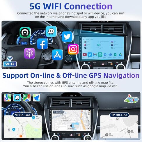 راديو سيارة Android 15 ثماني النواة لسيارة Toyota Camry 2012 2013 2014: ستيريو بشاشة لمس 10 بوصة 1280×720، CarPlay لاسلكي وAndroid Auto، نظام ملاحة GPS، بلوتوث، واي فاي 5 جيجا هرتز، FM، كاميرا احتياطية، شاشة مقسمة in Kuwait