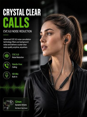 Bluetooth Headphones Neckband 20Hrs Playtime V5.0 Wireless Headset Sport Noise Cancelling Earbuds w/Mic for Gym Running Compatible with iPhone Samsung Android (Black) in Kuwait
