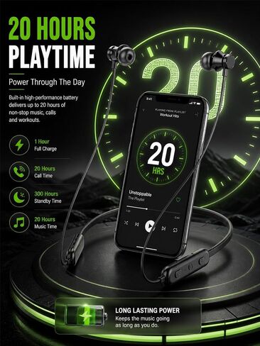 Bluetooth Headphones Neckband 20Hrs Playtime V5.0 Wireless Headset Sport Noise Cancelling Earbuds w/Mic for Gym Running Compatible with iPhone Samsung Android (Black) in Kuwait