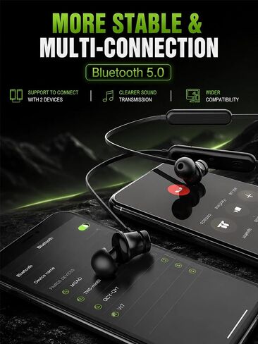 Bluetooth Headphones Neckband 20Hrs Playtime V5.0 Wireless Headset Sport Noise Cancelling Earbuds w/Mic for Gym Running Compatible with iPhone Samsung Android (Black) in Kuwait