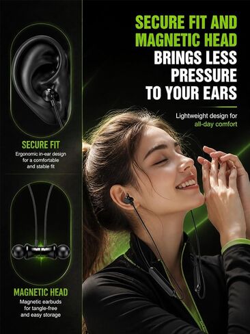 Bluetooth Headphones Neckband 20Hrs Playtime V5.0 Wireless Headset Sport Noise Cancelling Earbuds w/Mic for Gym Running Compatible with iPhone Samsung Android (Black) in Kuwait