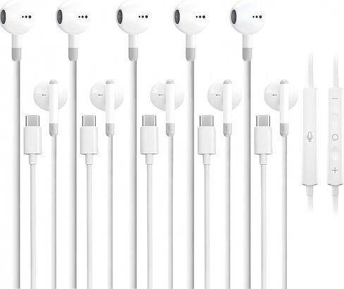 5 Pack Upgraded USB C Headphones for iPhone 17/16/15 Pro Max iPad Plus TypeC Earphones with Microphone Volume Control USBC Wired Earbuds USB Type C Earphone for Samsung S26/S25(1.2M/4Ft) in Saudi Arabia