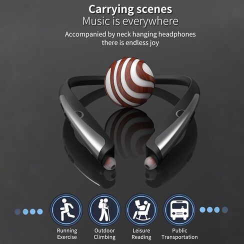 سماعة رأس بلوتوث 5.3 بشريط حول الرقبة، سماعات رأس ستيريو مقاومة للعرق وإلغاء الضوضاء، وأطراف أذن قابلة للسحب للموسيقى والمؤتمرات ومقاطع الفيديو (أسود ساطع) in Kuwait