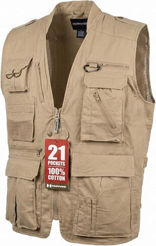 Humvee Utility Vest with 21 Pockets -Travel, Safari, Hunting, Camping, 100% Cotton, Tactical Jacket for Men & Women in Kuwait