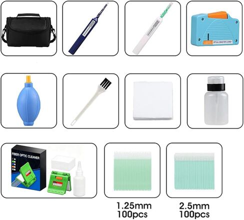Fiber Optic Cleaning Kit Optical Fiber Cleaner Tools with Fiber Cleaning Cassette for FC SC ST LC MU Connectors, 1.25mm/2.5mm Fiber Cleaner Pens, Cleaning Swabs Wipes (MK-200) in Kuwait