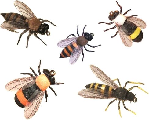 حزمة من 5 قطع من SynthFly Wasp & Bee (سترة صفراء، نحل العسل، نحل العسل البرتقالي، النحل الطنان والنحل البرتقالي الطنان) - ذباب صيد صناعي (مقاس 12) in Kuwait