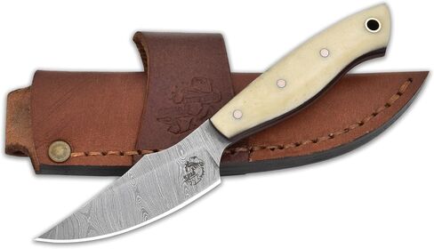 Knives Ranch Handmade EDC Fixed Blade Hunting Knife – Forged Damascus Steel – Bone Handle – Horizontal Carry Sheath – Outdoor Cowboy Knife (3180-B) in Saudi Arabia