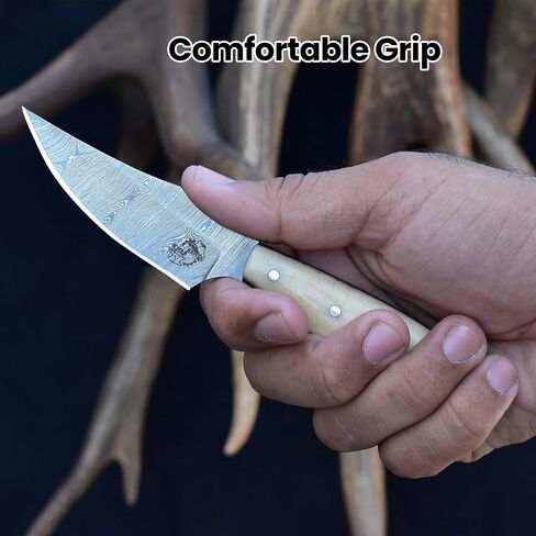 Knives Ranch Handmade EDC Fixed Blade Hunting Knife – Forged Damascus Steel – Bone Handle – Horizontal Carry Sheath – Outdoor Cowboy Knife (3180-B) in Saudi Arabia
