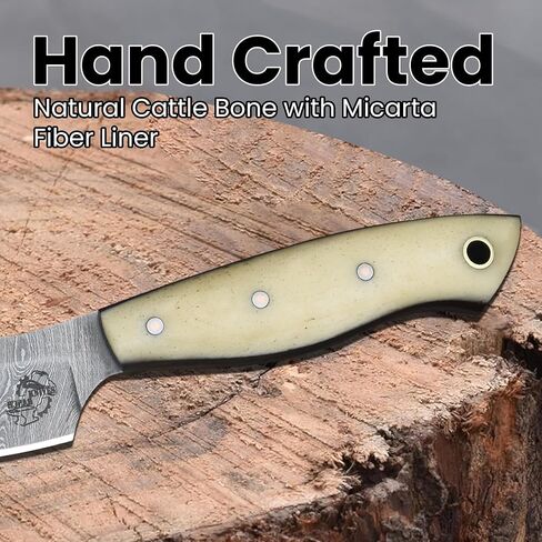 Knives Ranch Handmade EDC Fixed Blade Hunting Knife – Forged Damascus Steel – Bone Handle – Horizontal Carry Sheath – Outdoor Cowboy Knife (3180-B) in Saudi Arabia