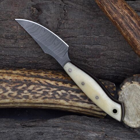 Knives Ranch Handmade EDC Fixed Blade Hunting Knife – Forged Damascus Steel – Bone Handle – Horizontal Carry Sheath – Outdoor Cowboy Knife (3180-B) in Saudi Arabia