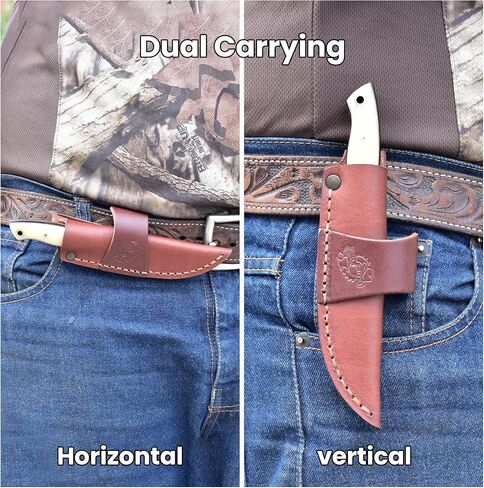 Knives Ranch Handmade EDC Fixed Blade Hunting Knife – Forged Damascus Steel – Bone Handle – Horizontal Carry Sheath – Outdoor Cowboy Knife (3180-B) in Saudi Arabia