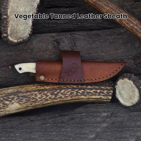 Knives Ranch Handmade EDC Fixed Blade Hunting Knife – Forged Damascus Steel – Bone Handle – Horizontal Carry Sheath – Outdoor Cowboy Knife (3180-B) in Saudi Arabia