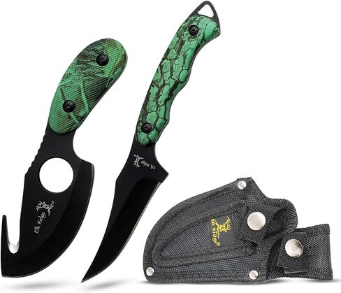 Elk Ridge ER-300 Series, 2-Piece Fixed Blade Hunting Knife Set with Gut Hook and Caping Knife, 3Cr13MoV Steel, Wood Handle, Nylon Sheath, 7 Inch and 6.4 Inch (Camo) in Saudi Arabia