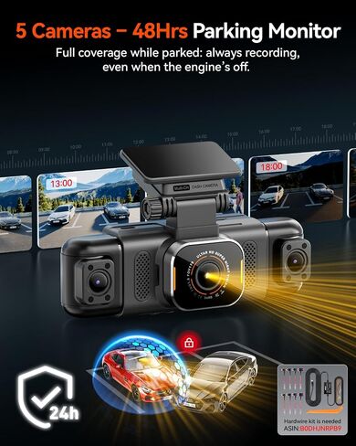 IIWEY N9 360° 5 Channel Dash Cam, Free 128GB Card, 12 IR LEDs Night Vision in Kuwait