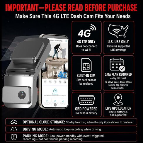4G LTE Dash Cam with Live Streaming, Car Vandalism Security Camera in Saudi Arabia