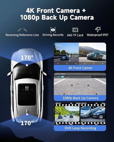 Kuayvan 10.26" Wireless Carplay Screen for Car with 4K Dash Cam, Portable Apple Carplay & Android Auto Touchscreen with 1080p Backup Camera/Mirror Link/Voice Control/GPS/Bluetooth,for All Vehicles in Kuwait