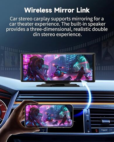 Kuayvan 10.26" Wireless Carplay Screen for Car with 4K Dash Cam, Portable Apple Carplay & Android Auto Touchscreen with 1080p Backup Camera/Mirror Link/Voice Control/GPS/Bluetooth,for All Vehicles in Kuwait