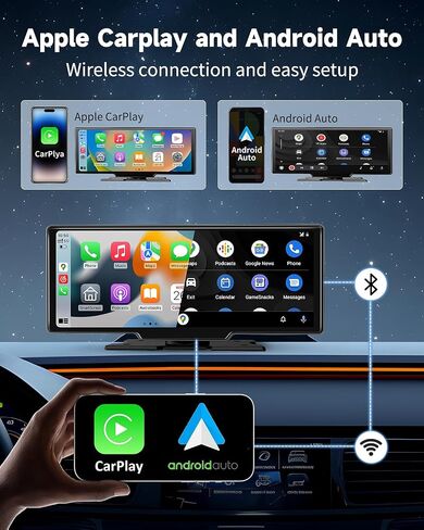 Kuayvan 10.26" Wireless Carplay Screen for Car with 4K Dash Cam, Portable Apple Carplay & Android Auto Touchscreen with 1080p Backup Camera/Mirror Link/Voice Control/GPS/Bluetooth,for All Vehicles in Kuwait