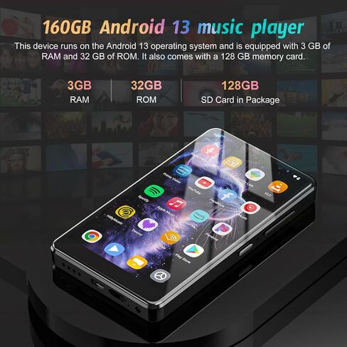96GB MP3 Player with Android 13 OS, 5" MP3 Player with Bluetooth and WiFi, 1080P HD MP4 Player, Music Player Preloaded with Spotify, Audible, and Play Store in Kuwait