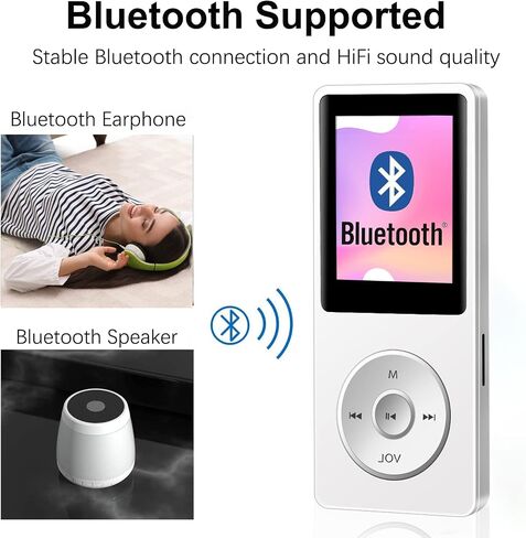 Bluetooth MP3 Player with 32GB TF Card, Portable Music Player with Built-in HD Speaker, Video Function, FM Radio, Voice Recorder, HiFi Sound, E-Book Function, Earphones Included in Kuwait