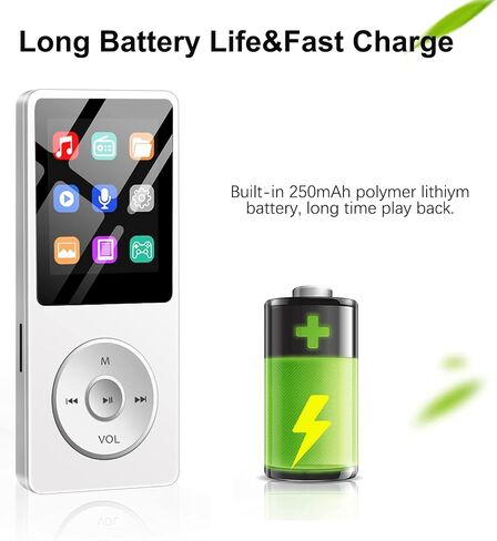 Bluetooth MP3 Player with 32GB TF Card, Portable Music Player with Built-in HD Speaker, Video Function, FM Radio, Voice Recorder, HiFi Sound, E-Book Function, Earphones Included in Kuwait