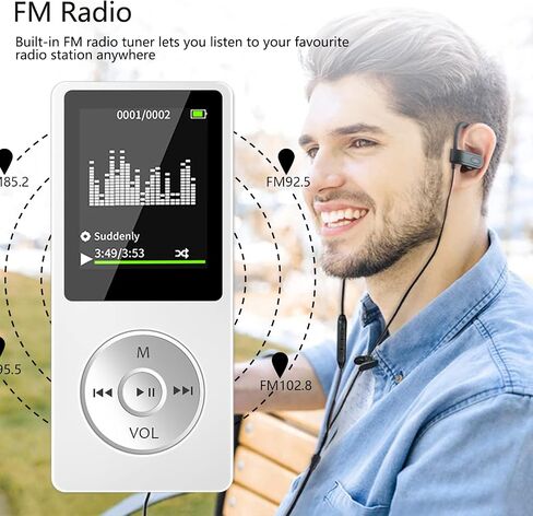 Bluetooth MP3 Player with 32GB TF Card, Portable Music Player with Built-in HD Speaker, Video Function, FM Radio, Voice Recorder, HiFi Sound, E-Book Function, Earphones Included in Kuwait