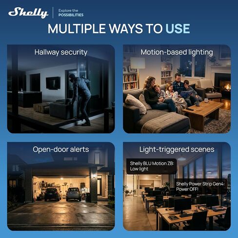 Shelly BLU Motion ZB، بلوتوث ذكي ومستشعر Zigbee للحركة والضوء، متوافق مع Alexa، Home Assistant، Google، SmartThings، كشف الحركة PIR، وضع Beacon، تشفير AES in Kuwait