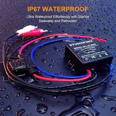STUDIOFINIX Marine Bluetooth Receiver - IP67 Waterproof BT 5.3 Remote Wireless Connectivity, Stero Male RCA Output for Vehicle of Boat,UTV,ATV, Golf Carts,Motorcycles, Speakers in Kuwait