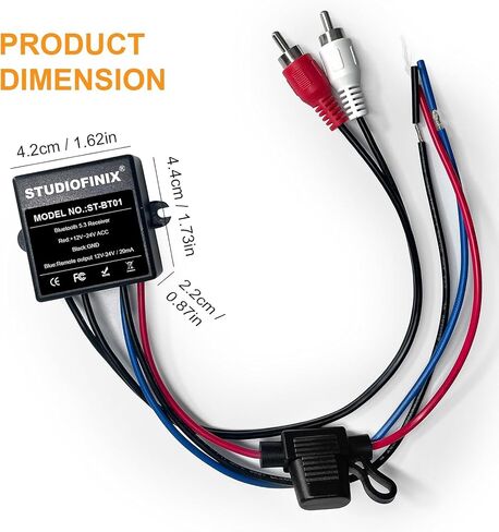 STUDIOFINIX Marine Bluetooth Receiver - IP67 Waterproof BT 5.3 Remote Wireless Connectivity, Stero Male RCA Output for Vehicle of Boat,UTV,ATV, Golf Carts,Motorcycles, Speakers in Kuwait