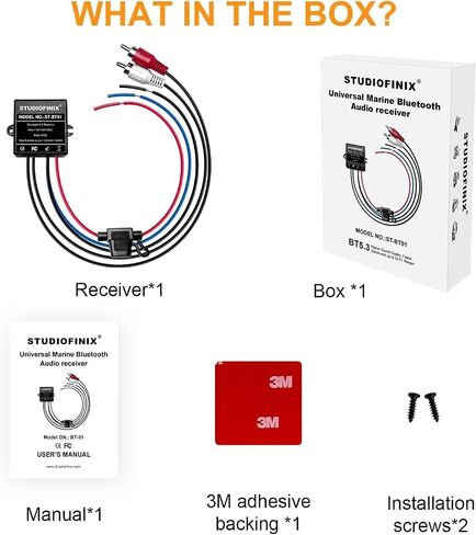 STUDIOFINIX Marine Bluetooth Receiver - IP67 Waterproof BT 5.3 Remote Wireless Connectivity, Stero Male RCA Output for Vehicle of Boat,UTV,ATV, Golf Carts,Motorcycles, Speakers in Kuwait