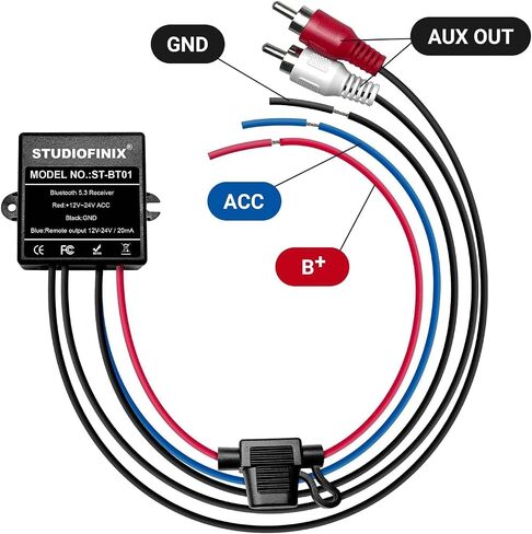 STUDIOFINIX Marine Bluetooth Receiver - IP67 Waterproof BT 5.3 Remote Wireless Connectivity, Stero Male RCA Output for Vehicle of Boat,UTV,ATV, Golf Carts,Motorcycles, Speakers in Kuwait