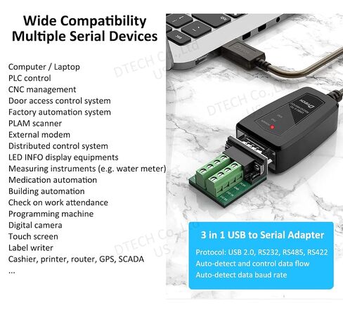 DTECH USB to Serial Adapter RS485 RS422 R232 (3 in 1 Interface) Supports DC 5V with Breakout Board LED Lights for Multi-Kind Control Devices Windows 11 10 8 7 XP Mac (5ft) in Saudi Arabia