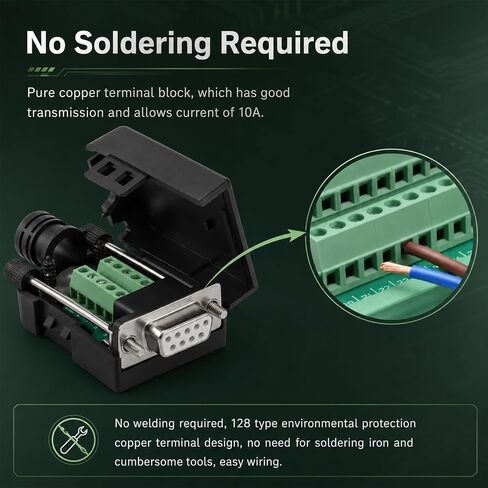 2PCS DB9 Female Breakout Connector, Solderless RS232 Serial Adapter with Screw Terminals, D-SUB 9-Pin Port to Terminal Block Module Board for Serial Devices (Black) in Saudi Arabia