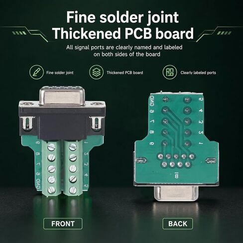 2PCS DB9 Female Breakout Connector, Solderless RS232 Serial Adapter with Screw Terminals, D-SUB 9-Pin Port to Terminal Block Module Board for Serial Devices (Black) in Saudi Arabia