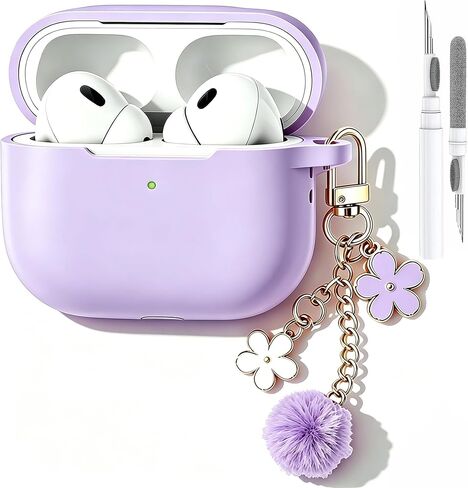 حافظة وردية لطيفة لغطاء الجيل الثاني/الأول من Airpods Pro للفتيات والنساء مع سلسلة مفاتيح على شكل زهرة بوم بوم ومجموعة منظف، جلد واقي من السيليكون الناعم لجهاز Airpods Pro 2/1 Gen 2019/2023/2022، وردي in Kuwait