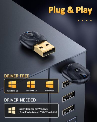 ZEXMTE USB Bluetooth 5.1 Adapter for PC, 50m Long Range Bluetooth Adapter with FPC Antenna, Stable Signal, for PC Desktop Laptop Windows 11/10/8 Plug & Play in Kuwait