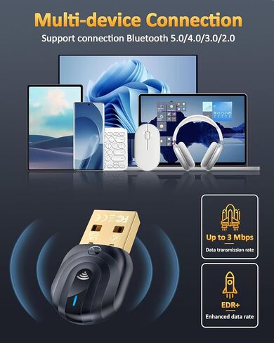 ZEXMTE USB Bluetooth 5.1 Adapter for PC, 50m Long Range Bluetooth Adapter with FPC Antenna, Stable Signal, for PC Desktop Laptop Windows 11/10/8 Plug & Play in Kuwait