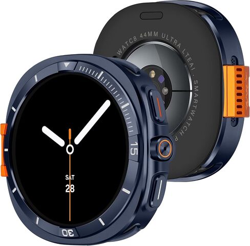 Amizee حافظة معدنية متينة لساعة Galaxy Watch 9/8 مقاس 44 ملم، ذهبي/برتقالي in Kuwait